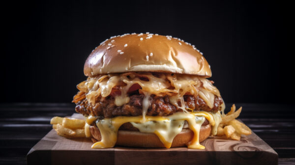 X-burger with cheese and fried onions 
